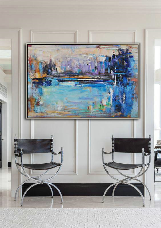 Original Extra Large Wall Art,Oversized Horizontal Contemporary Art,Original Modern Art,Large Wall Art Handmade,Blue,Purple,Dark Blue,Brown.etc